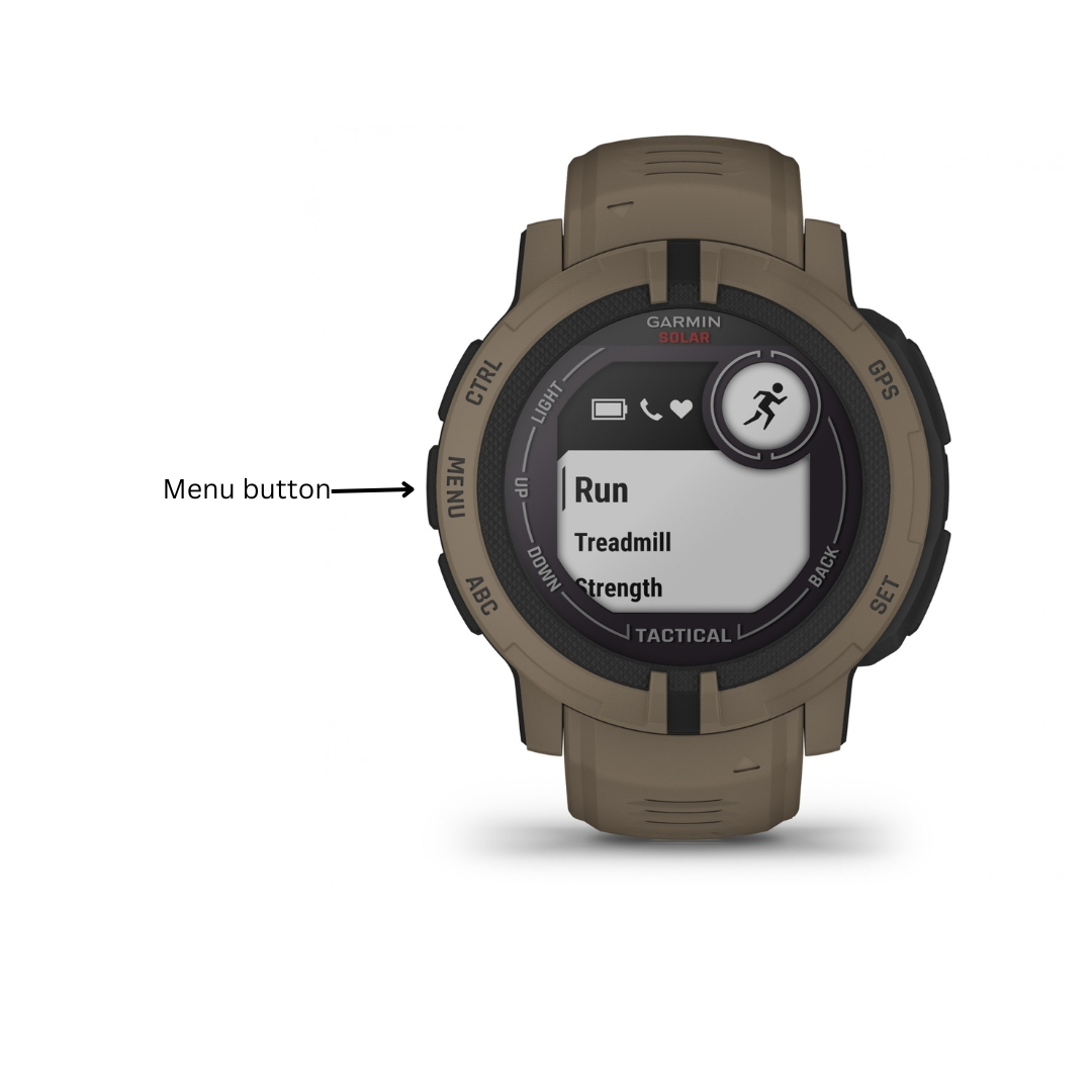 Image showing menu button to reset your Garmin instinct watch